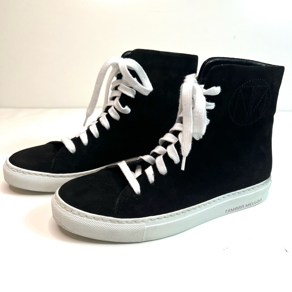 Tamara Mellon THC High Top Black Suede Lace Up Sneakers Size EU 36.5 - US 6.5 - Picture 3 of 14